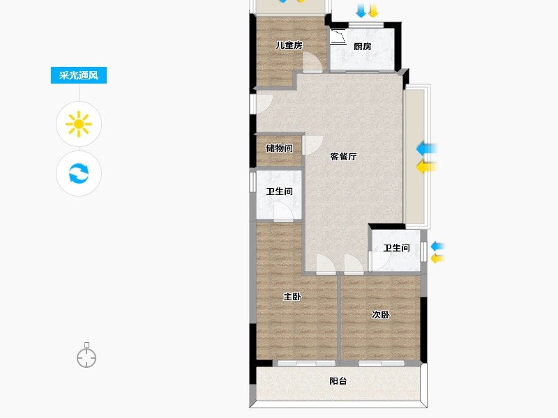 浙江省-杭州市-大家湛景天承美筑-86.45-户型库-采光通风