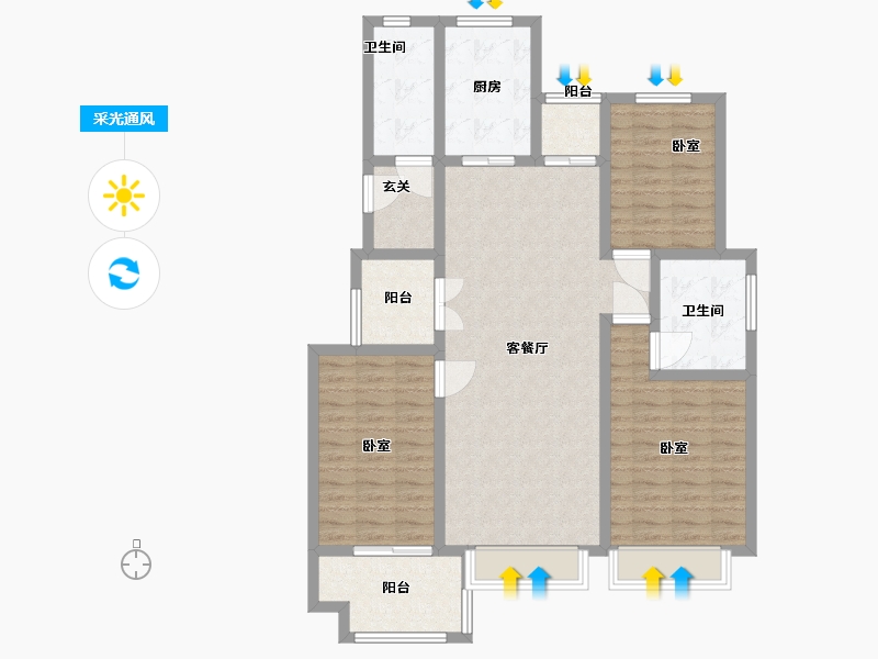 山东省-淄博市-大源城建印象西台-110.01-户型库-采光通风