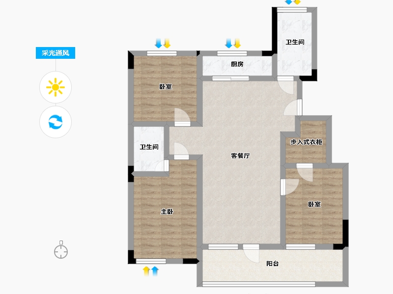 山东省-淄博市-恒信麓湖-93.96-户型库-采光通风