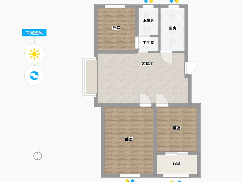 山东省-淄博市-怡海云锦-75.59-户型库-采光通风