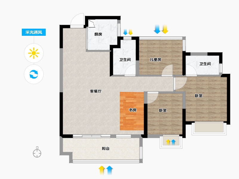 安徽省-合肥市-美的金科郡-98.00-户型库-采光通风