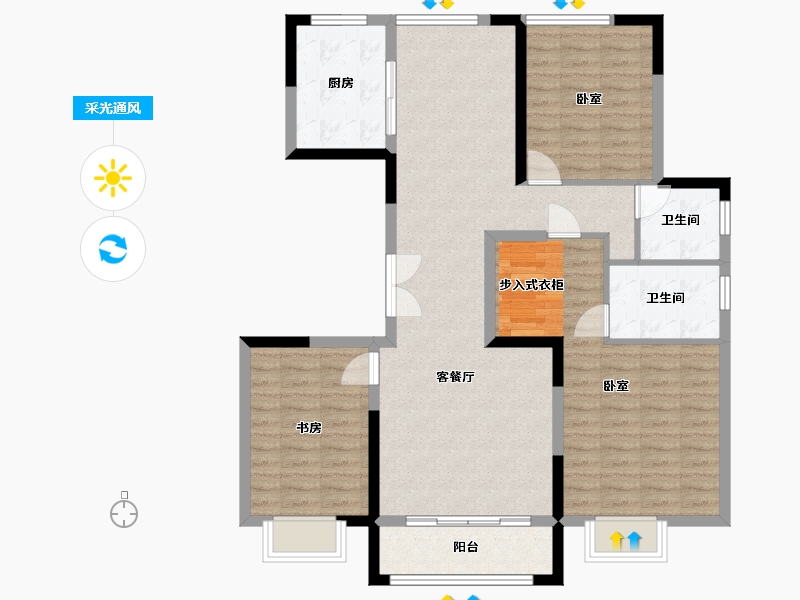 宁夏回族自治区-银川市-君临天下-106.61-户型库-采光通风