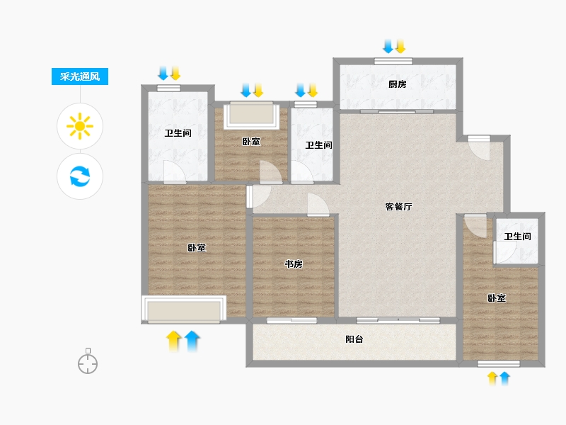 安徽省-合肥市-中海九樾-135.00-户型库-采光通风