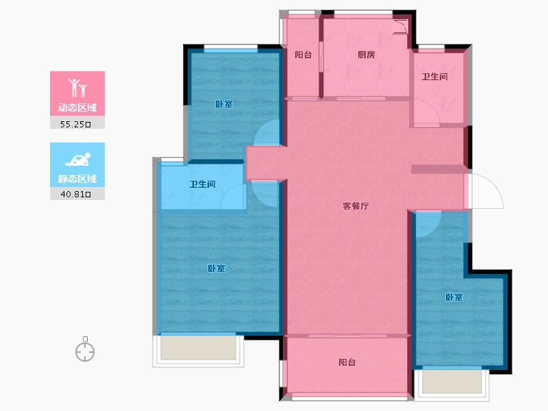 安徽省-合肥市-骏业四季花城-85.79-户型库-动静分区