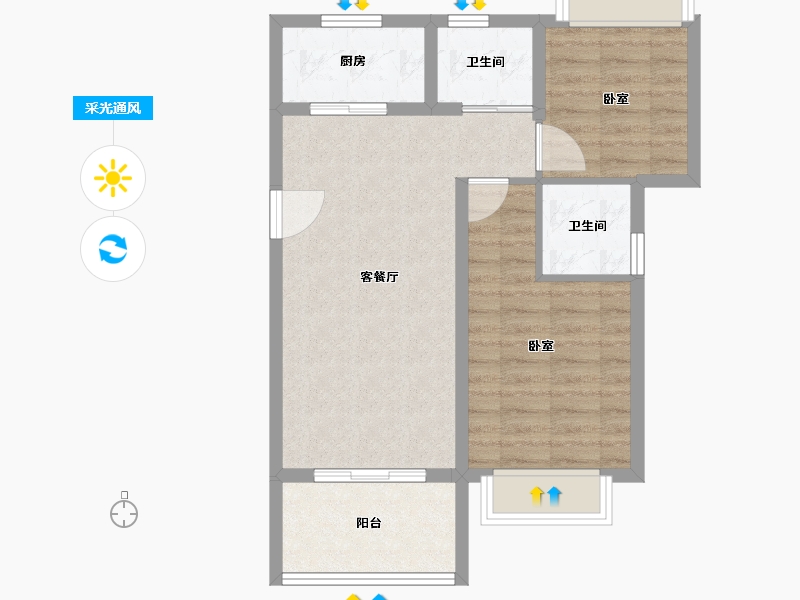 河南省-郑州市-雅居乐海南清水湾-64.33-户型库-采光通风