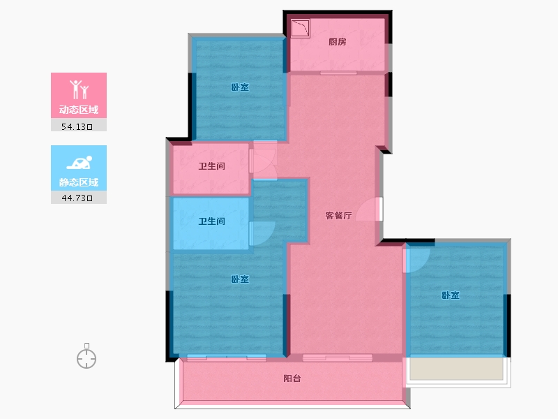 浙江省-杭州市-伟业熙境府-88.49-户型库-动静分区