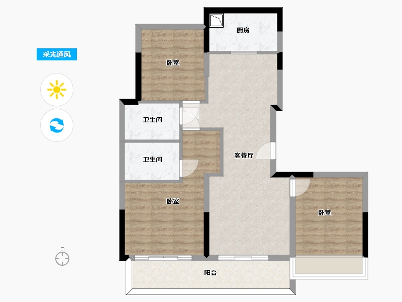 浙江省-杭州市-伟业熙境府-88.49-户型库-采光通风