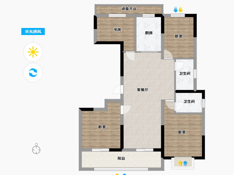 浙江省-嘉兴市-信达君望里-102.71-户型库-采光通风