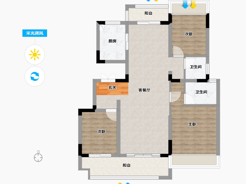 安徽省-阜阳市-辰景·凤凰熙岸-91.73-户型库-采光通风