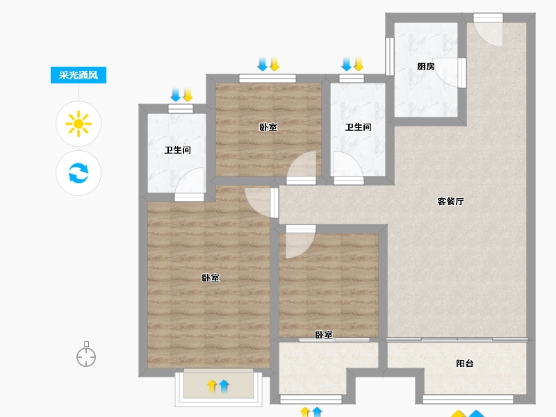 山东省-济南市-雍景湾-88.00-户型库-采光通风