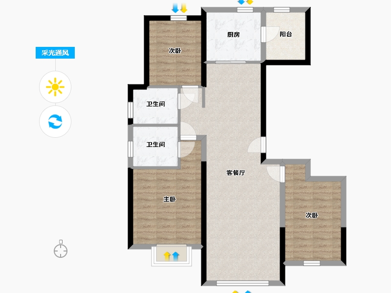 内蒙古自治区-呼和浩特市-绿城润园-91.94-户型库-采光通风