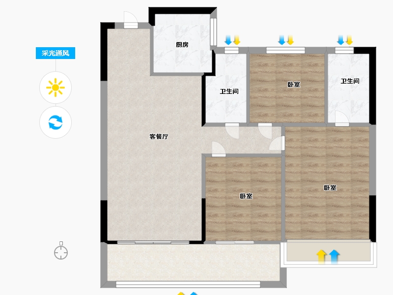 浙江省-温州市-祥生公园道-83.99-户型库-采光通风