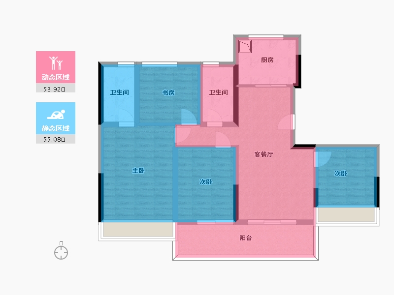 浙江省-杭州市-伟业熙境府-96.64-户型库-动静分区