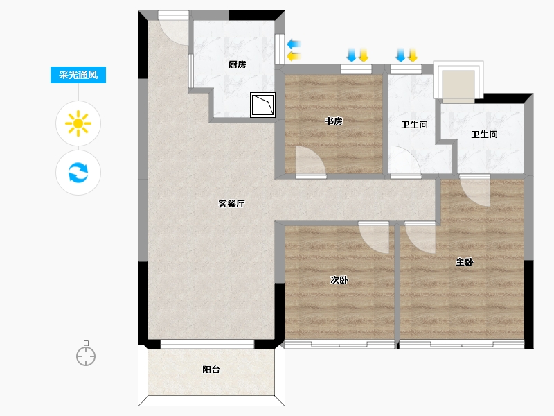 浙江省-杭州市-伟业熙境府-71.35-户型库-采光通风