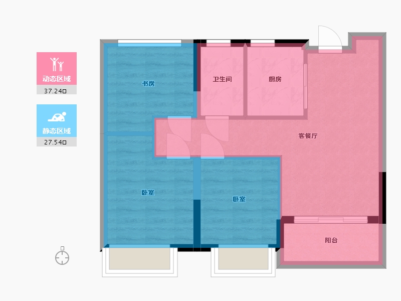 浙江省-杭州市-华景川玉兰花园-57.68-户型库-动静分区