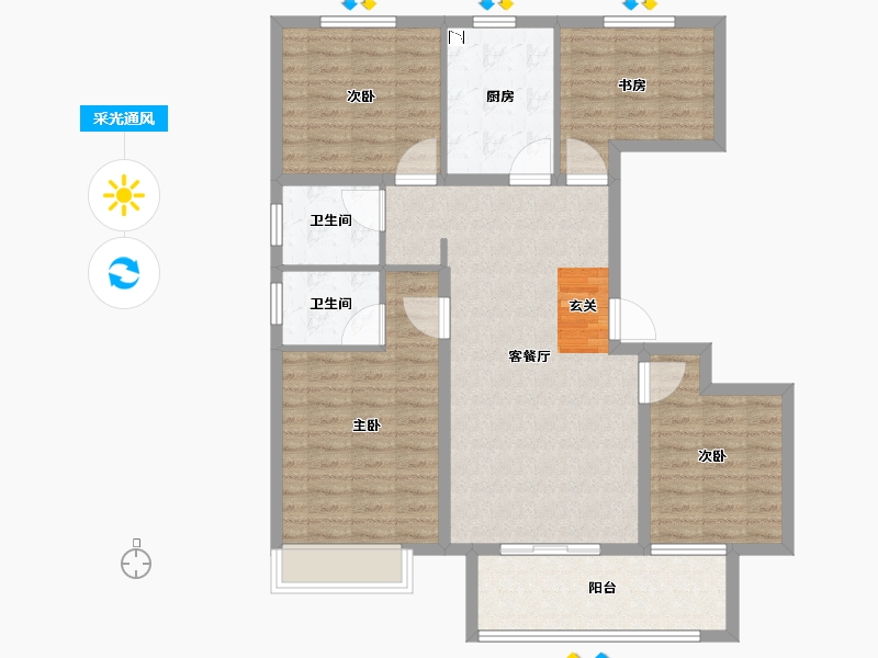 安徽省-阜阳市-天英玺悦府-104.00-户型库-采光通风