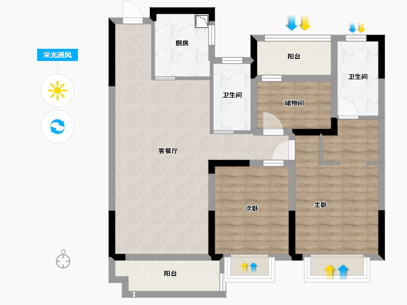 江西省-赣州市-中梁·壹号院-86.40-户型库-采光通风