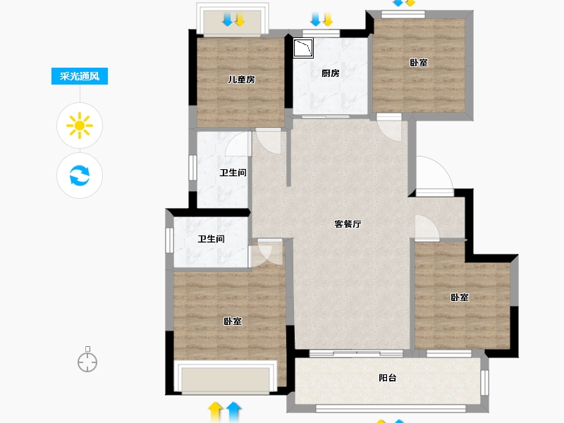 安徽省-合肥市-中海九樾-95.35-户型库-采光通风