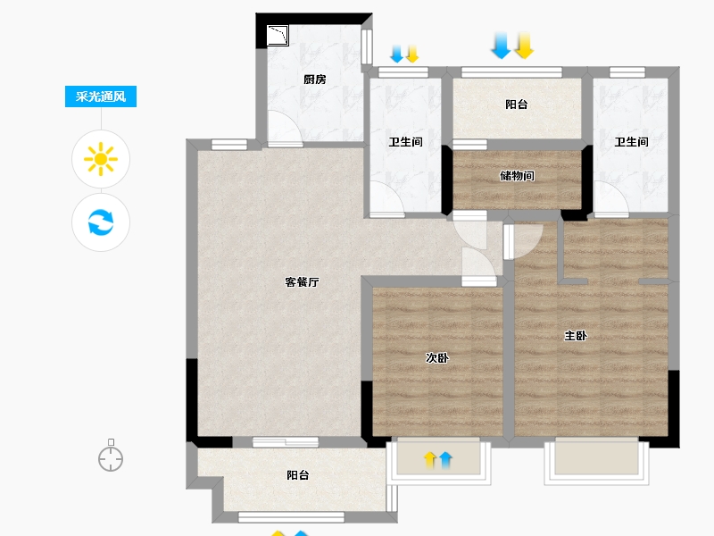 江西省-赣州市-中梁·壹号院-84.81-户型库-采光通风