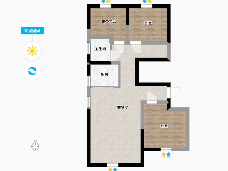 宁夏回族自治区-银川市-荣恒星宅-56.83-户型库-采光通风