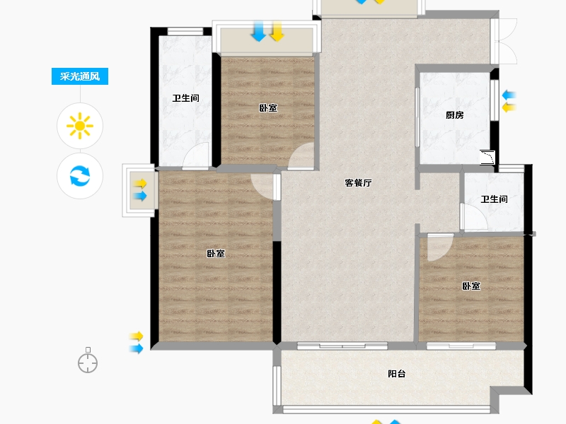 浙江省-绍兴市-杭州湾世纪城-104.25-户型库-采光通风