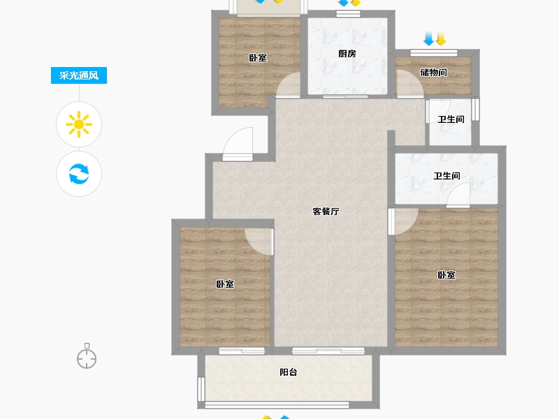 安徽省-亳州市-中南新悦府-99.36-户型库-采光通风