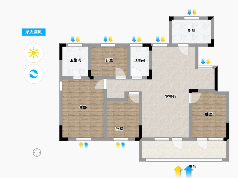 山东省-淄博市-恒信麓湖-114.00-户型库-采光通风