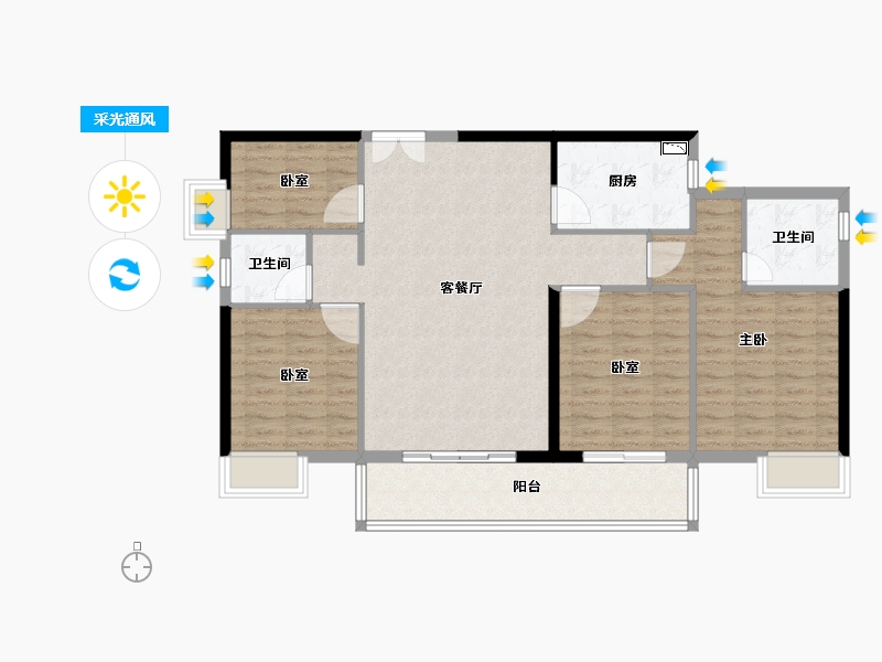 福建省-泉州市-雅致新天地-105.25-户型库-采光通风