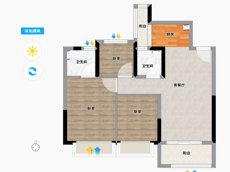 浙江省-丽水市-宏地百川滨江尚品-70.56-户型库-采光通风