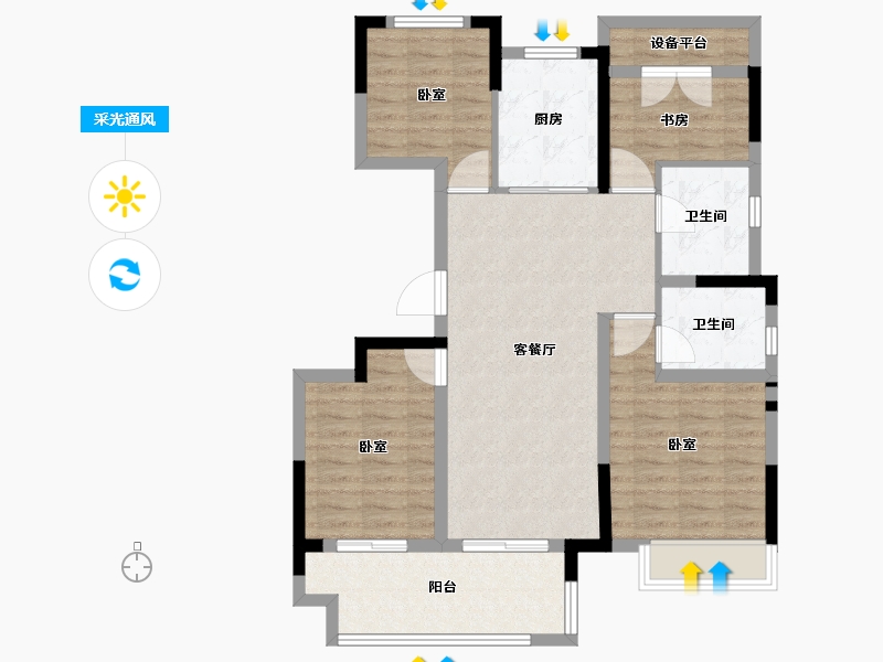 安徽省-合肥市-谊华雍景府-90.90-户型库-采光通风