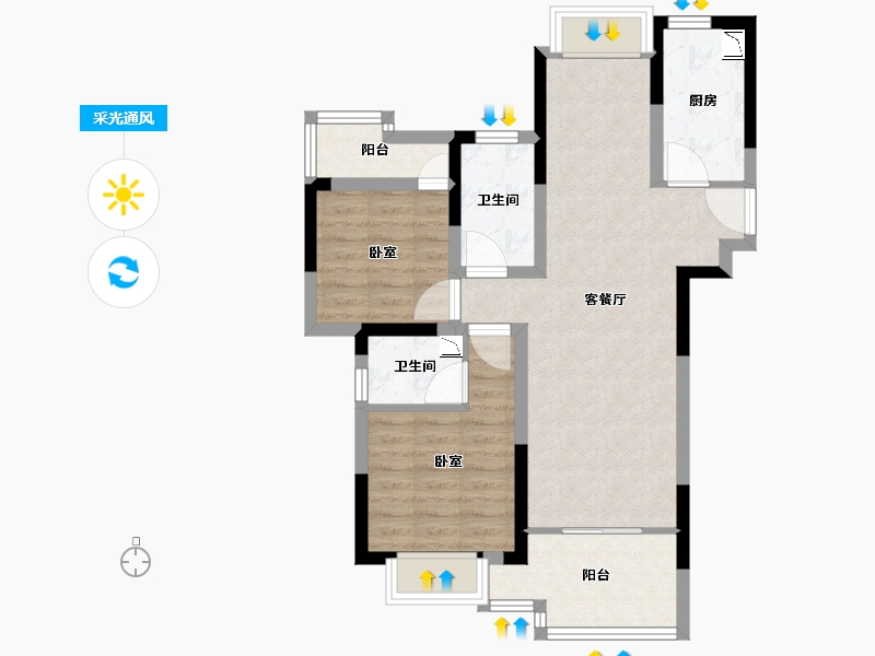 浙江省-嘉兴市-江南御苑-71.00-户型库-采光通风