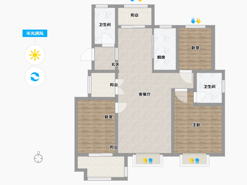 山东省-淄博市-大源城建印象西台-116.52-户型库-采光通风