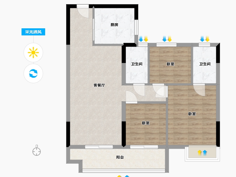 浙江省-湖州市-湖州碧桂园城市之光-80.00-户型库-采光通风