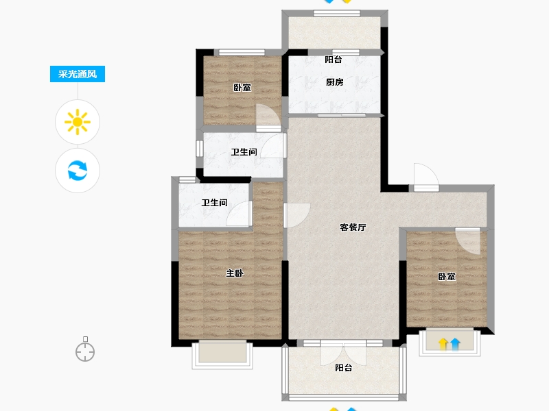 山东省-淄博市-碧桂园中房天玺-105.01-户型库-采光通风