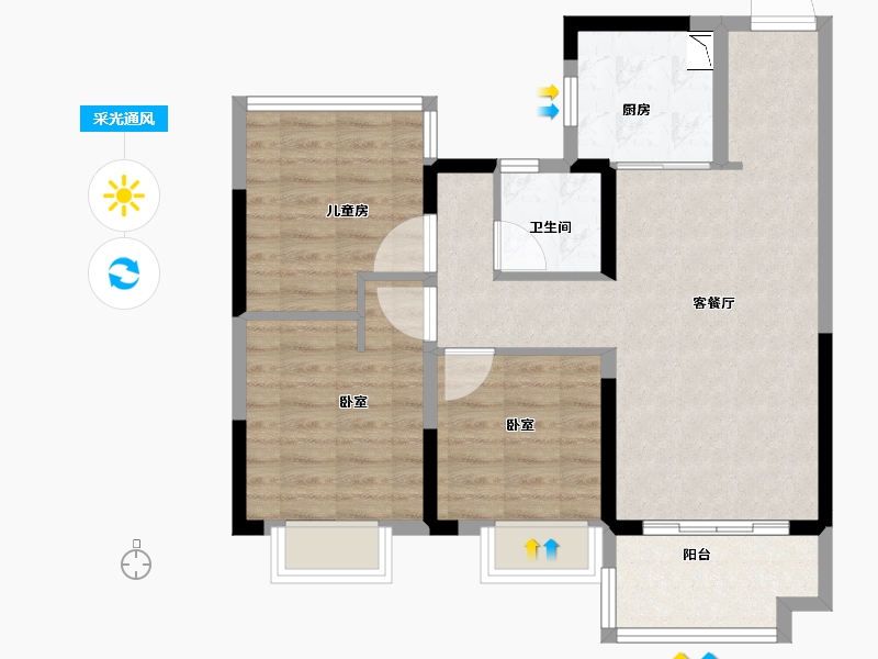 安徽省-合肥市-美的金科郡-76.00-户型库-采光通风