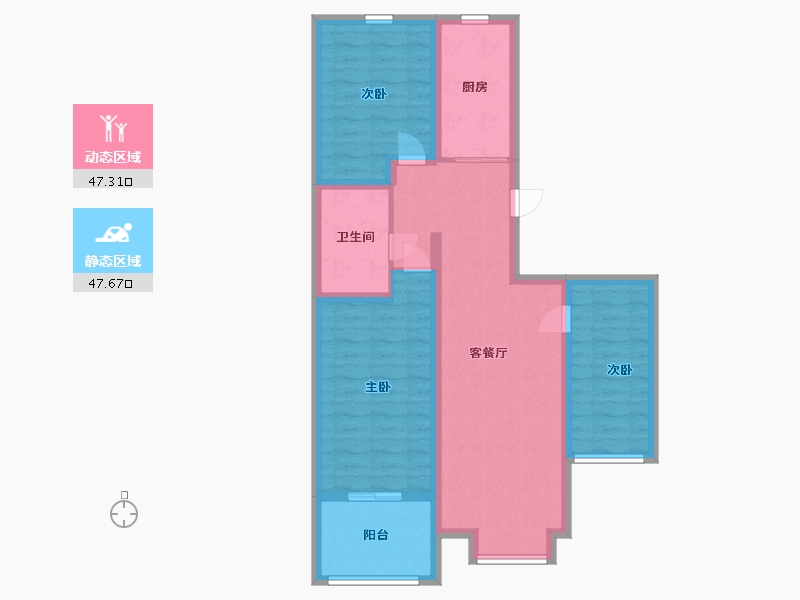 山东省-青岛市-鑫坤临水宜家-84.00-户型库-动静分区