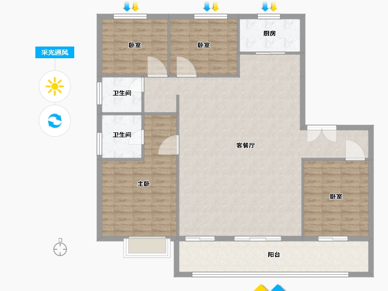 山东省-淄博市-悦府-140.83-户型库-采光通风