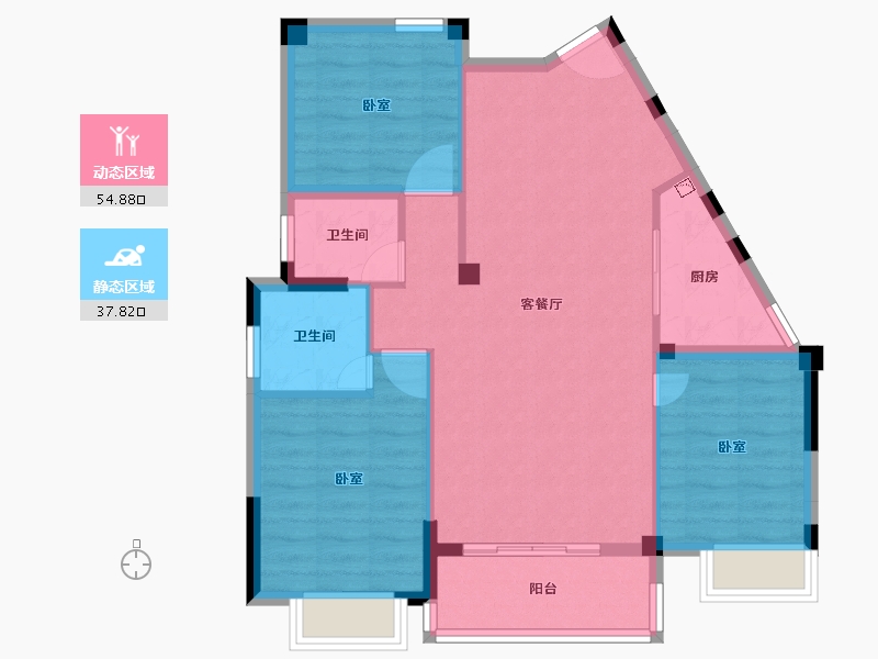 福建省-泉州市-卓辉东湖悦城-83.36-户型库-动静分区