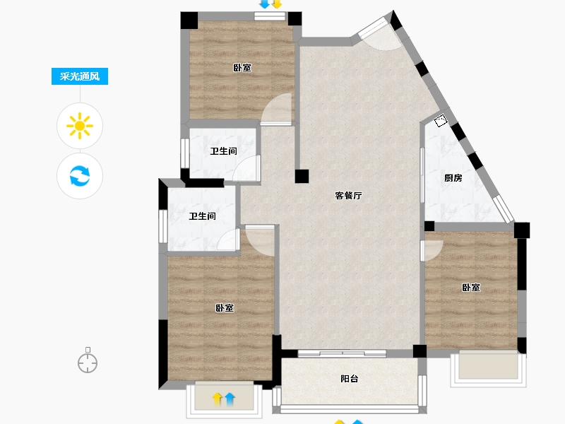 福建省-泉州市-卓辉东湖悦城-83.36-户型库-采光通风