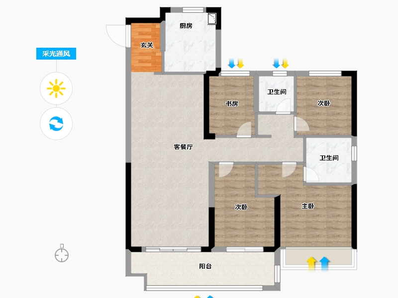 安徽省-阜阳市-美的公园天下-102.00-户型库-采光通风