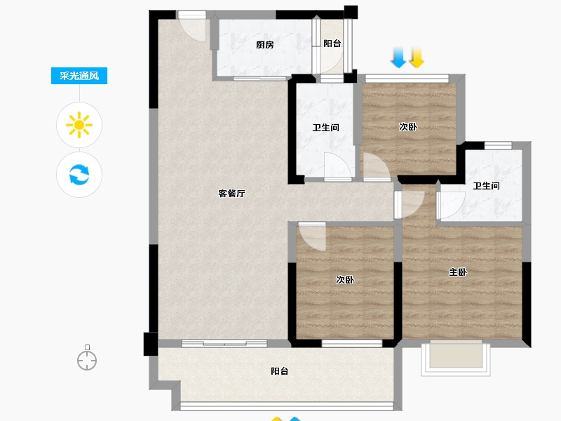 江苏省-泰州市-凰腾海姜广场-93.38-户型库-采光通风