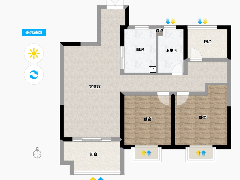 安徽省-马鞍山市-东方天骏九珑湾-80.01-户型库-采光通风