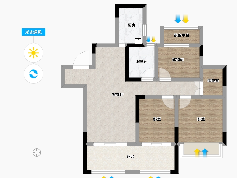 安徽省-合肥市-文一豪门金地-72.78-户型库-采光通风