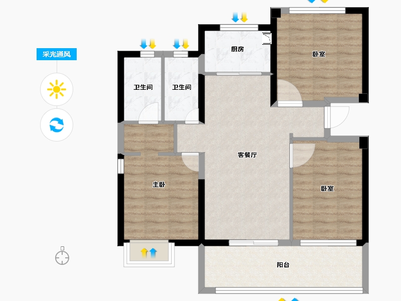 福建省-泉州市-保利住宅第5湾-83.99-户型库-采光通风