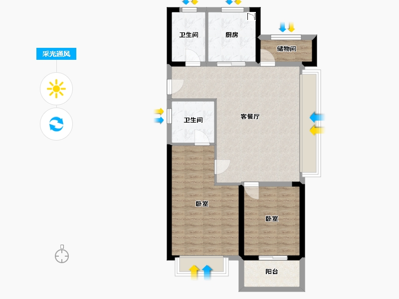 浙江省-湖州市-碧桂园江山赋-84.00-户型库-采光通风