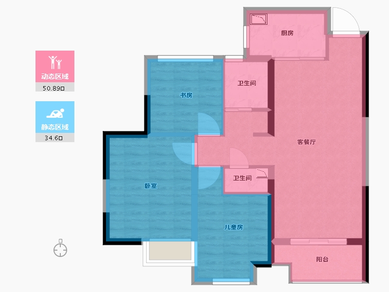 浙江省-舟山市-宋都·蓝郡国际-76.00-户型库-动静分区