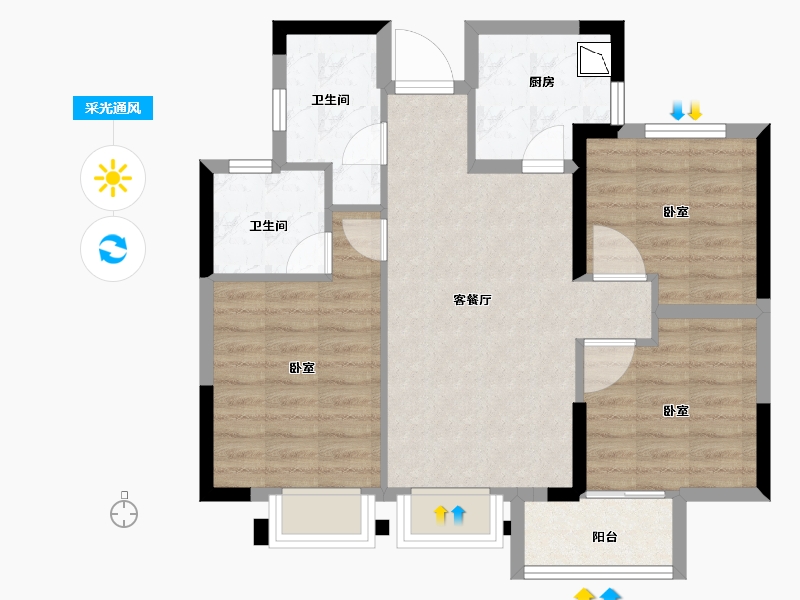 福建省-龙岩市-璞玉滨江-71.00-户型库-采光通风