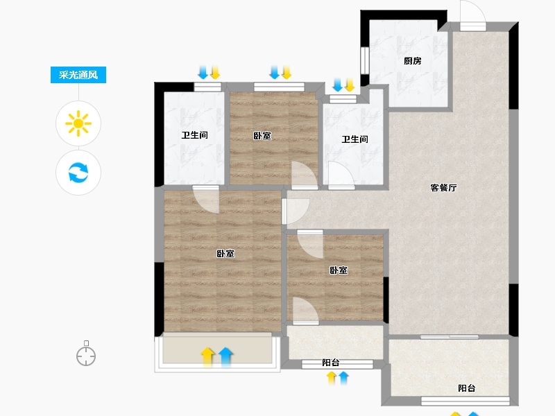 浙江省-温州市-金科银城文华府-71.00-户型库-采光通风