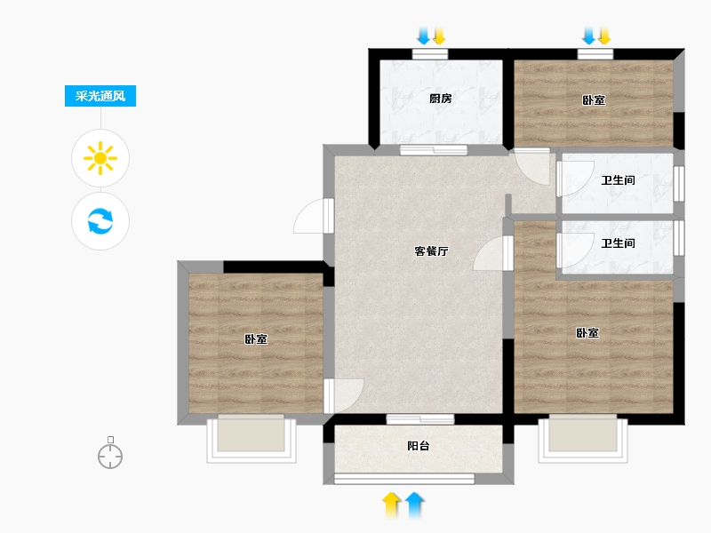 宁夏回族自治区-银川市-碧桂园幸福印记-69.07-户型库-采光通风