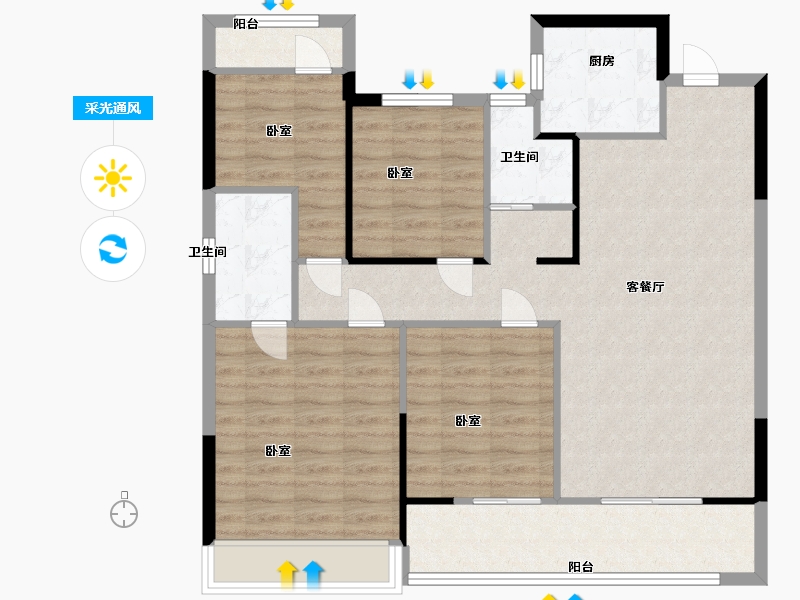 浙江省-温州市-金科银城文华府-100.00-户型库-采光通风